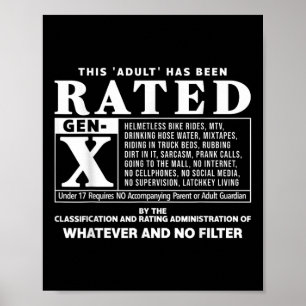 Poster Funny Rated Gen X Generation X 80s Humour enfant