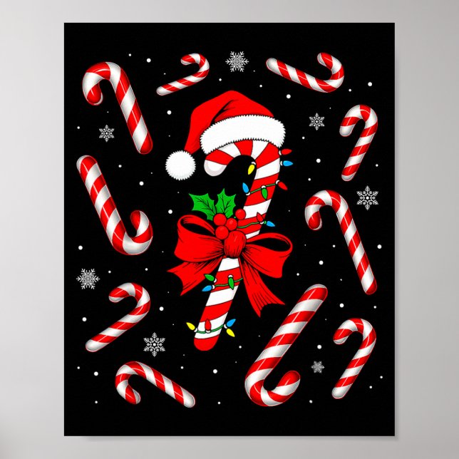 Poster Funny Red And White Candy Cane Xmas Lights Santa C (Devant)
