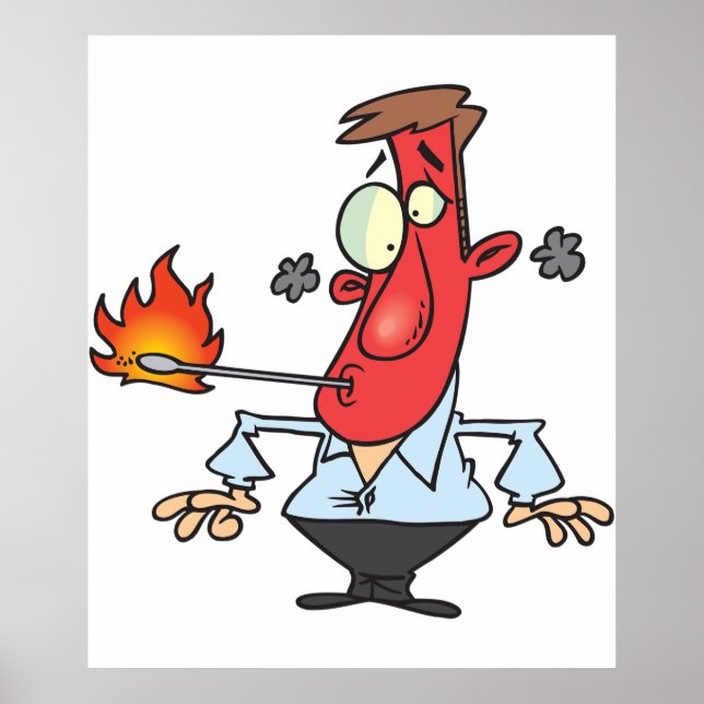 Poster Funny Red Face Man with Thermometer Fever (Devant)