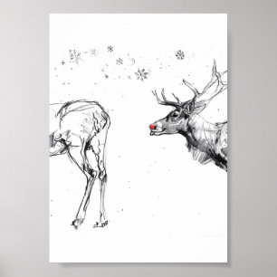 Poster Funny Rudolf Reindeer Noël Amour