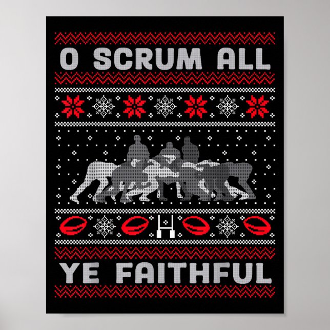 Poster Funny Rugby O Scrum All Ye Faithful Ugly Merry Chr (Devant)