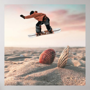 Poster Funny Sand Sea Shell Snowboard Collage
