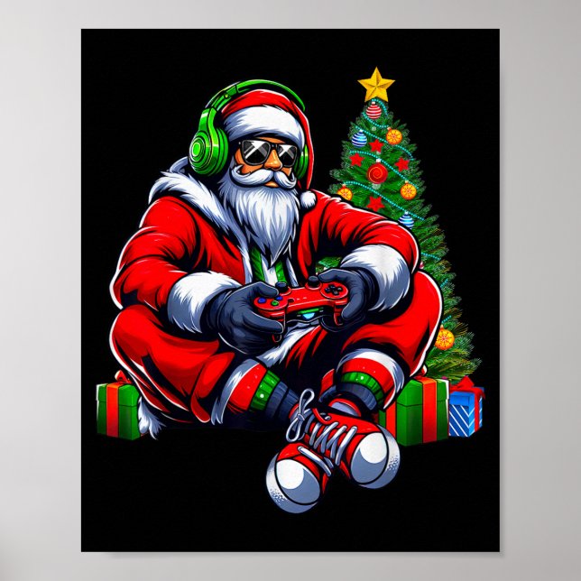 Poster Funny Santa Christmas Gamer Controller Xmas Gaming (Devant)