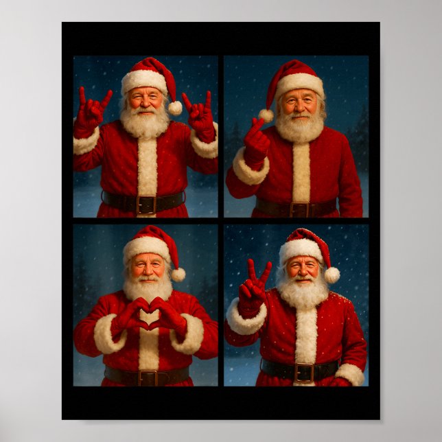 Poster Funny Santa Claus Heart And Peace Sign Retro Chris (Devant)