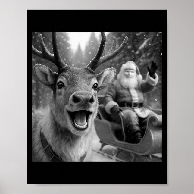 Poster Funny Santa Claus In Sleigh With Reindeer Christma (Devant)