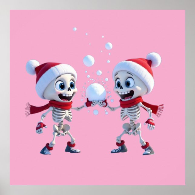 Poster Funny Santa Skeletons Having a Snowball Fight  (Devant)