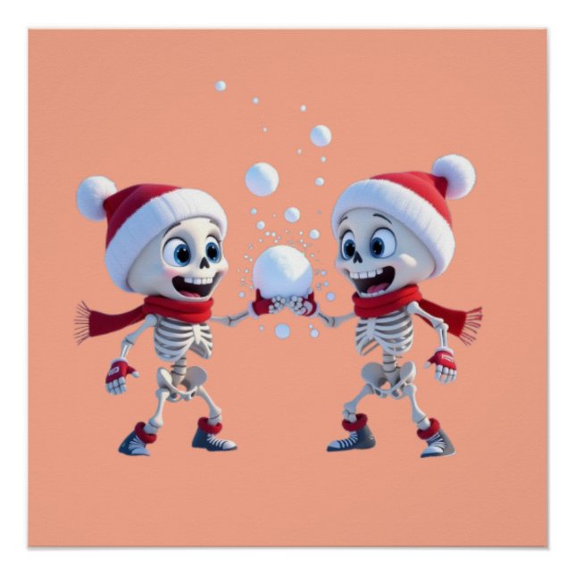 Poster Funny Santa Skeletons Having a Snowball Fight  (Devant)