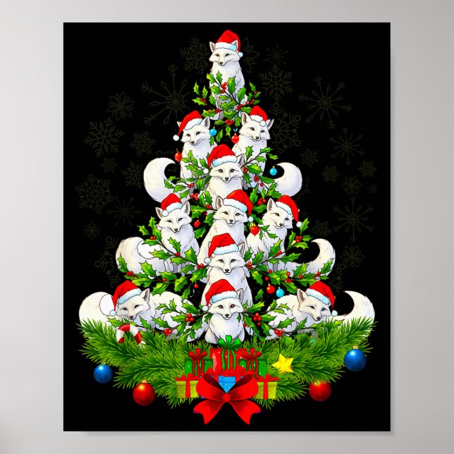 Poster Funny Santa Xmas Arctic Fox Christmas Tree  (Devant)