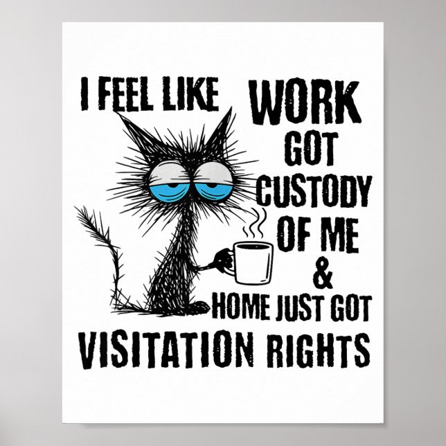 Poster Funny Sarcastic Cat I Feel Like Work Got Custody O (Devant)