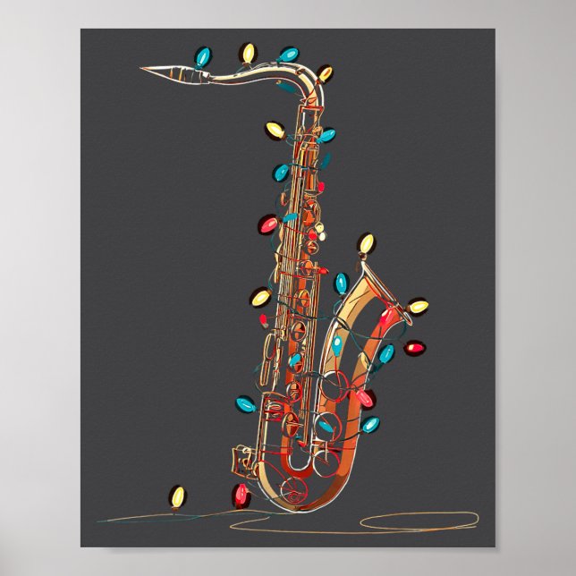 Poster Funny Saxophone Christmas Graphics Lights Lover Pl (Devant)