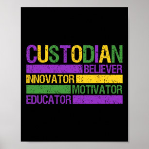 Poster Funny School Custodian Mardi Gras Festival Party M