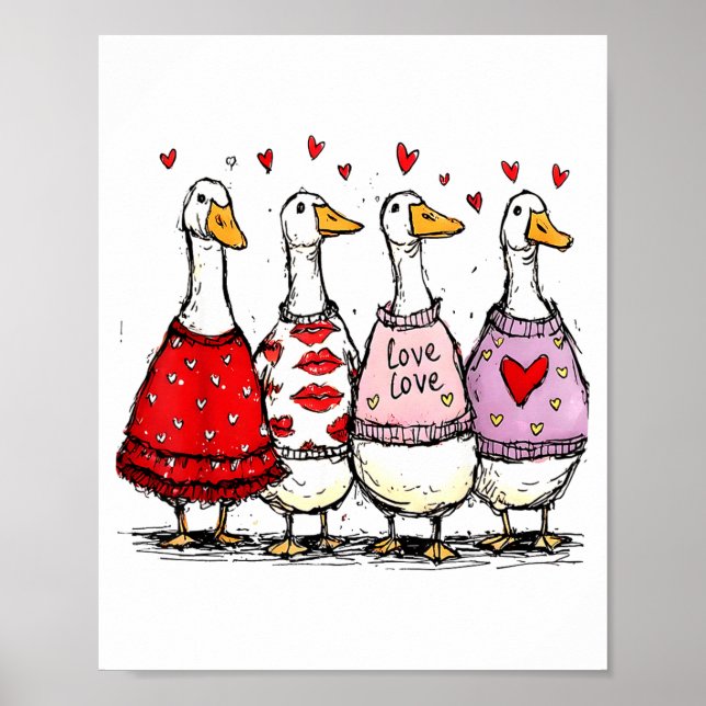 Poster Funny Silly Goose Valentine Trendy Valentine's Day (Devant)