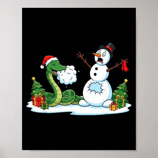 Poster Funny Snake Snowman Christmas Tree Xmas Womens Men (Devant)