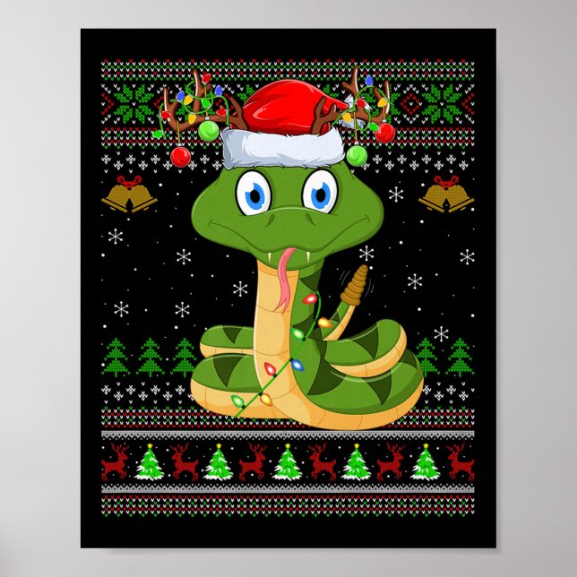 Poster Funny Snake Ugly Christmas Sweaters Holiday Santa  (Devant)