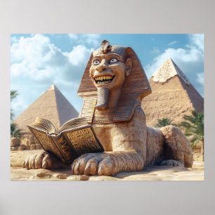 Poster Funny Sphinx Statue Lecture Ancien Livre en Egypte