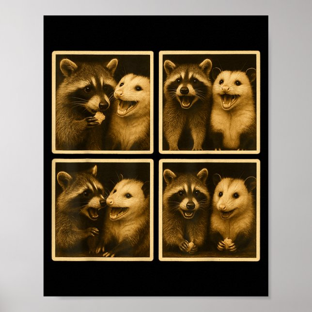 Poster Funny Ssum And Raccoon Photobooth Selfie Trash Fer (Devant)