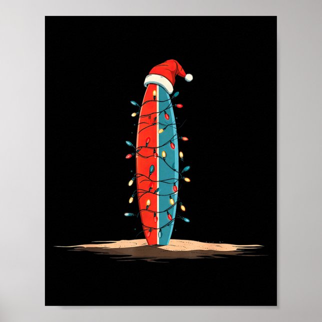 Poster Funny Surf Christmas Lights Lover Surfboard Surfin (Devant)