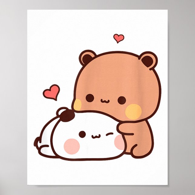 Poster Funny Sweet Kawaii Kp Bear Panda Hugging Couple Lo (Devant)