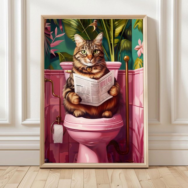 Poster Funny Tabby Cat Bathroom Print Quirky Cat Toilet  (Créateur téléchargé)