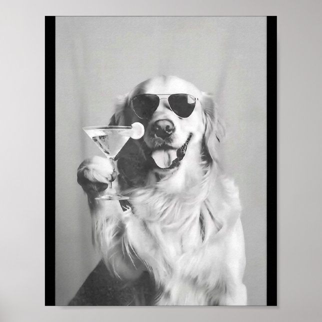 Poster Funny Tail Dog Golden Retriever With Sungles Marti (Devant)