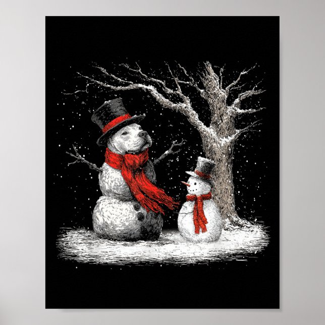 Poster Funny Tbull Dog In The Snow Tree Christmas Winter  (Devant)