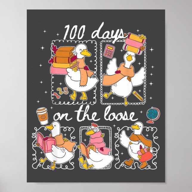 Poster Funny Teachers Silly Goose 100 Day Of School, Goos (Devant)