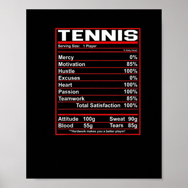 Poster Funny Tennis Nutrition Faits Femmes Hommes (Devant)