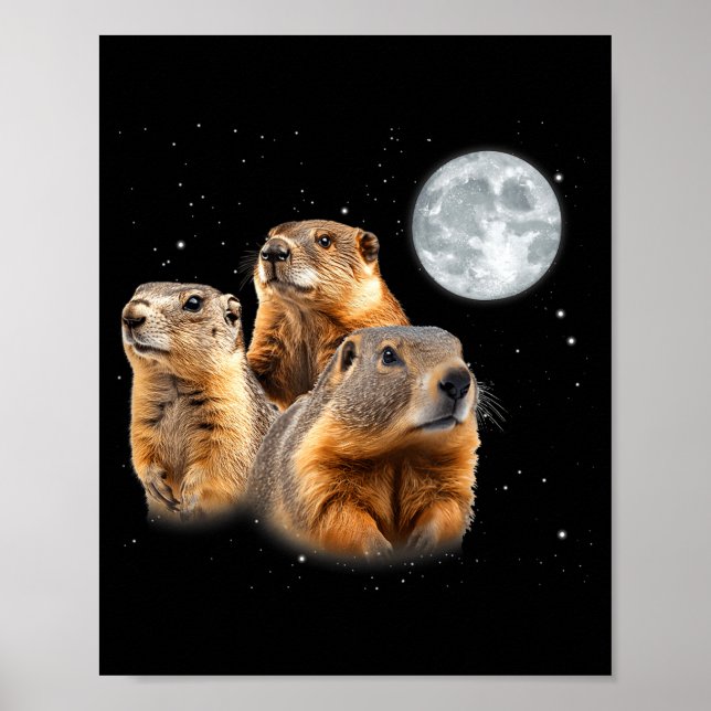 Poster Funny Three Groundhog Moon Groundhog Day  (Devant)