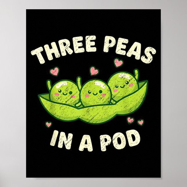 Poster Funny Three Peas In A D Cute Kawaii  (Devant)