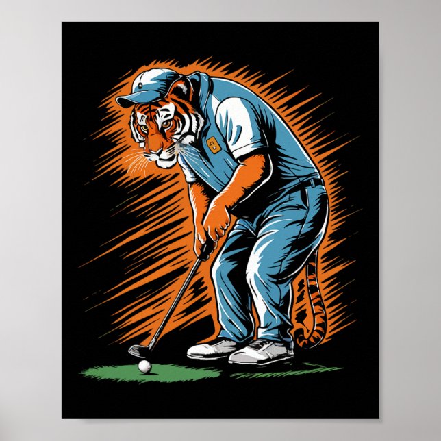 Poster Funny Tiger Playing Golf Funny Animal Golfer Tiger (Devant)