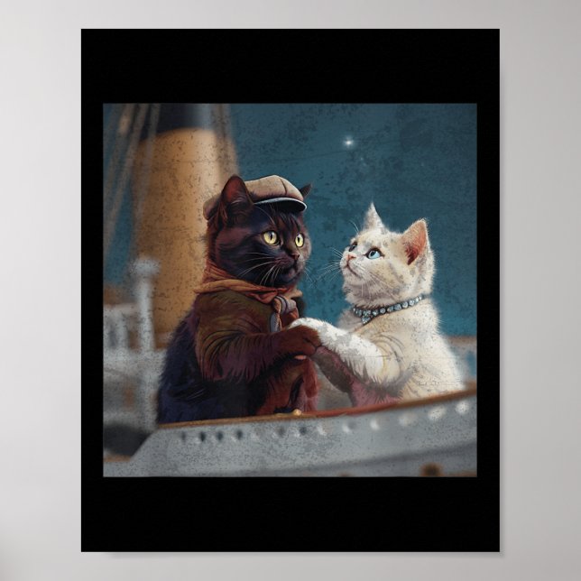 Poster Funny Titanic Movie Cat Meme Rms Cruise Ship Men W (Devant)