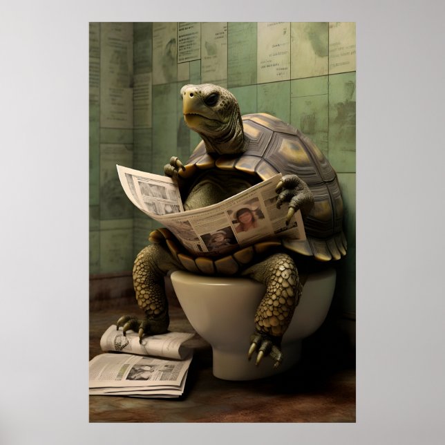 Poster Funny Turtle Bathroom Print, Toilet Newspaper Art (Devant)