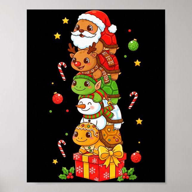 Poster Funny Turtle Santa Elf Snowman Christmas Womens Me (Devant)