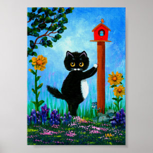 Poster Funny Tuxedo Chat Birdhouse Mouse Créationarts