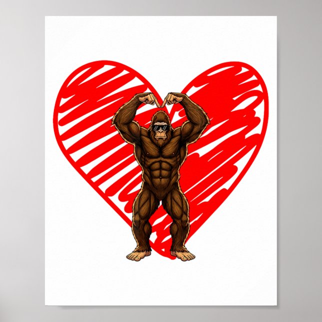Poster Funny Valentines Day Bigfoot Sungles In Heart Sasq (Devant)