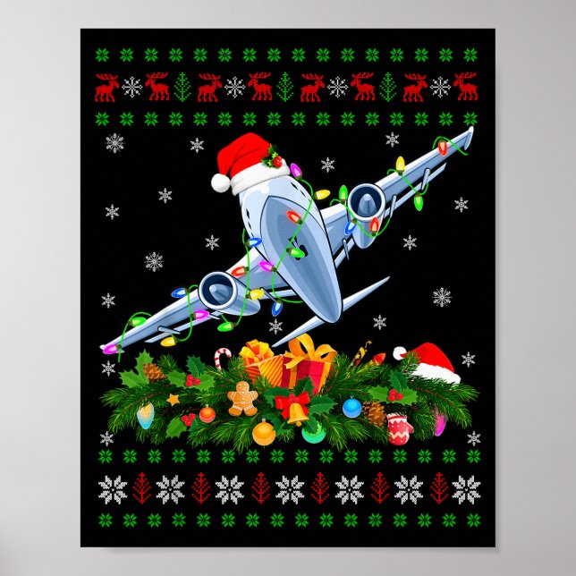 Poster Funny Xmas Lighting Tree Santa Ugly Airplane Chris (Devant)