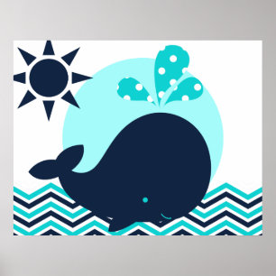 Poster für Blaue und Navy-Whale-Kinderzimmer