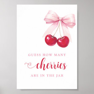 Poster für Cherry-Baby-Shower-Spiel mit rosa Schle