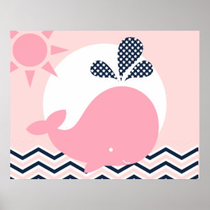 Poster für das rosa und marineblaue Wal-Nursery