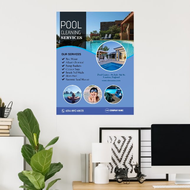 Poster für die Reinigung von Schwimmbecken (Heimbüro)