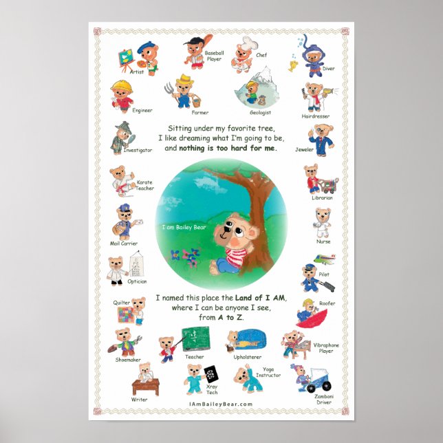 Poster für Kinder - Bailey Bear im Land I AM (Vorne)
