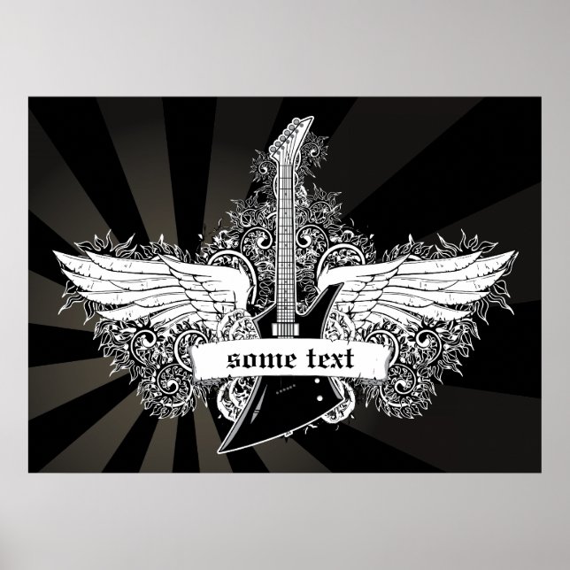 Poster für Schwarz-weiße elektrische Gitarrenflüge (Vorne)