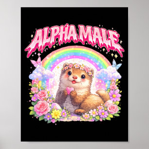 Poster Furet mignon arc-en-ciel floral drôle pour hommes