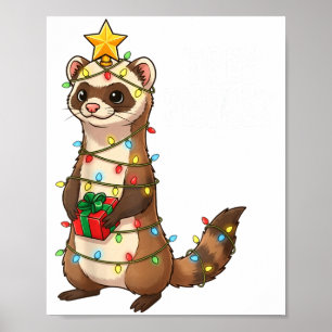 Poster Furet Mignon Enveloppé Dans Les Lumières De Noël V
