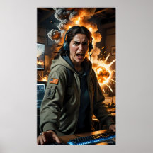 Furious Gamer Explosion Scene Photo Print
