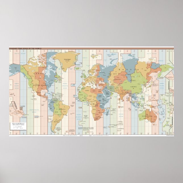 Poster Fuseaux horaires du voyageur du monde en Europe et (Devant)