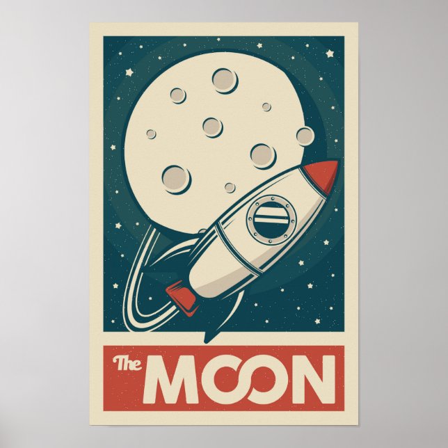 Poster Fusée Galaxy Rétro Lune (Devant)