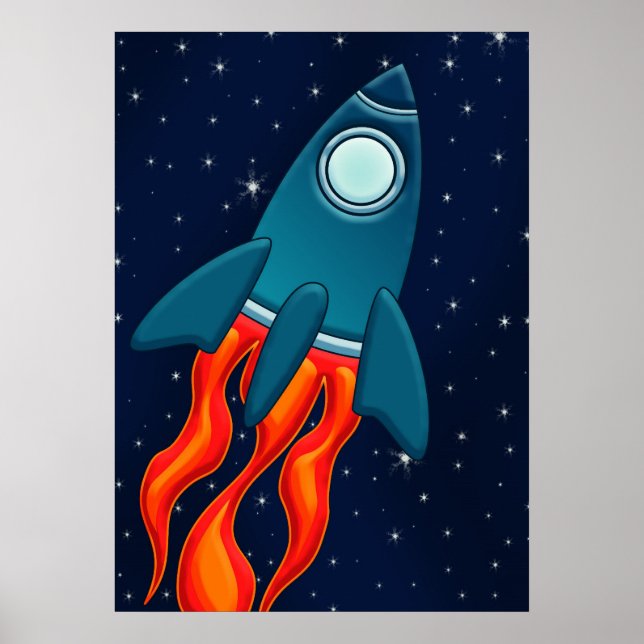 Poster Fusée spatiale mignonne et conception d'espace ext (Devant)