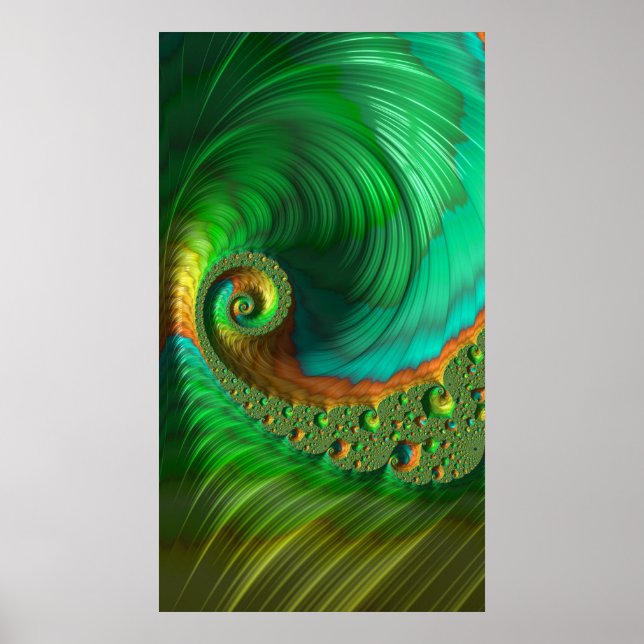 Poster Fusion de la menthe spirale Fractale Art Abstrait (Devant)