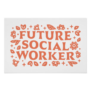 Poster Futur travailleur social rétro esthétique florale